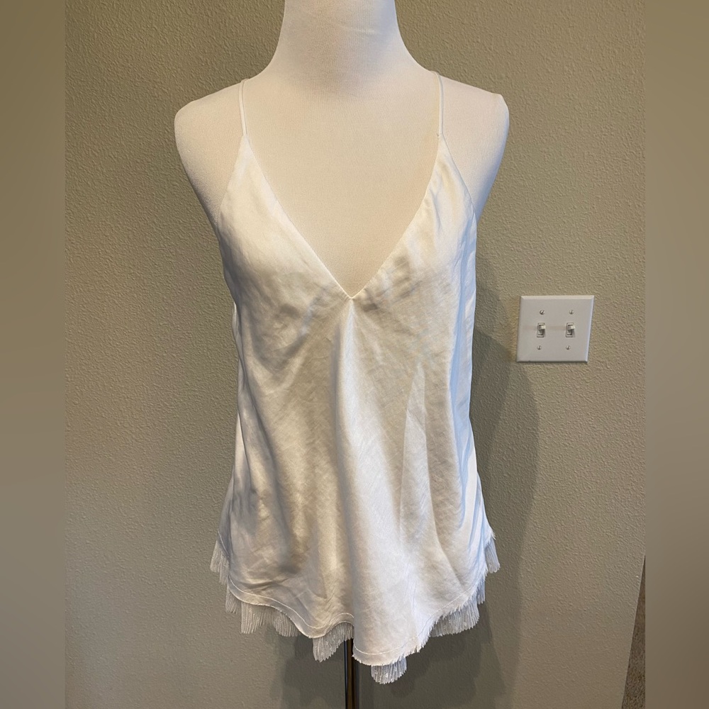 Free people Tulle satin camisole White dot layered adjustable strap Sz Small